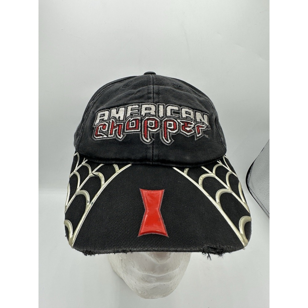 Vintage 2003 American Chopper Black Widow Spider Web Hat Cap Adjustable H3 Y2K